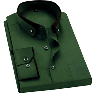 Chemise habillée formelle à manches longues unie pour homme 100 % coton anti-plis grande taille pour le printemps - Product Image 2