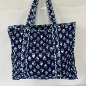 Blue Toile Quilted Cotton Shoulder Tote <b>Bag</b> Women <b>Boho</b> Handcrafted Travel Shopping Handbag - Product Image 2