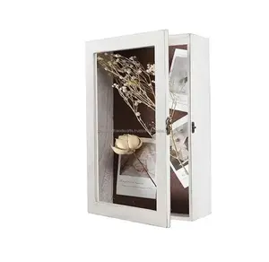 صندوق صناعة جيدة بصورة صناعة مفرغة لصورة الزهور والظلال من الخشب الصلب إطار صورة لديكور المنزل