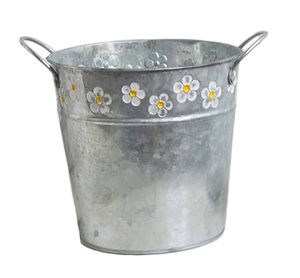 Maceta de Jardín Rústica Vintage al por Mayor, Cubo Galvanizado con Cuero Personalizado para Plantas y Flores de Interior - Product Image 1
