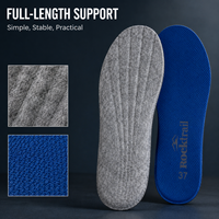 Semelles intérieures de sport confortables en maille bleue avec base en feutre gris, absorption des chocs efficace, semelle centrale pour chaussures