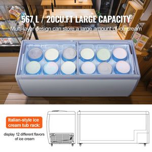 Congelatore a pozzetto commerciale da 20 piedi cubi, mobile, per gelato, con coperchio in vetro, vetrina espositiva per gelateria, per uso ristorazione - Product Image 2