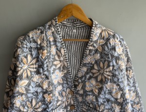 Veste matelassée florale pour femme, en coton, col en V, manches longues, manteau de printemps, taille XL - Product Image 4