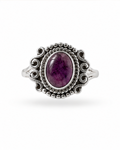 Vintage 925 <b>Silver</b> <b>Amethyst</b> <b>Ring</b> Bezel Set Oval Purple Gemstone Unisex Everyday Wear Jewelry - Product Image 1