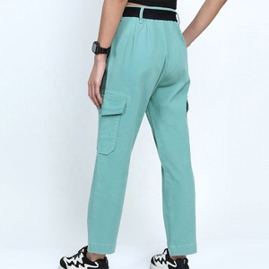 FITME SPORTS Custom Womens Casual High Straight Tapered Cargo Pants Breathable Eco-Friendly Lightweight 100% Cotton Fabric - Product Image 4