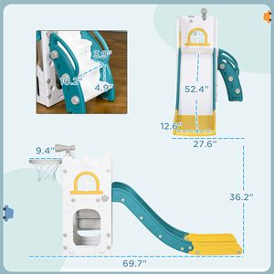 Scivolo Giallo 4-in-1 per Bambini con Canestro da Basket, Telescopio e Cestini Portaoggetti per Età 1-3 Anni - Product Image 3