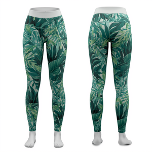 Leggings de Yoga de Cintura Alta para Mujer, Elásticos, de Spandex/Nailon, con Estampado de Hojas Tropicales, Colores Personalizables AND1, con Logotipo - Product Image 2