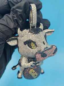 Multi Colored Moissanite Money Bag Hand In Cow Cartoon Pendant Unique For 925 Silver Fine Jewelry Pendants & <b>Charms</b> - Product Image 3