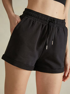 Shorts de Felpa Francesa 100% Algodón Negros para Mujer, Venta al Por Mayor, Ropa Urbana Premium, Logotipo Personalizado, Marca Privada, Shorts Casuales con Cordón - Product Image 2