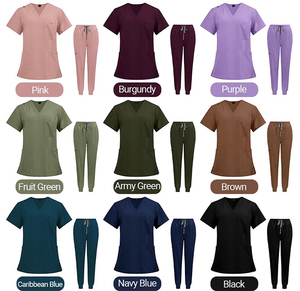 Spandex Polyester Twill Hospital <b>Scrub</b> <b>Set</b> V-Neck Top Jogger Pants Zipper Pocket Nursing Uniform Men Women Wholesale Healthcare - Product Image 6