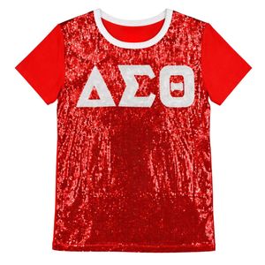 Maglietta Rossa con Paillettes Delta Sigma Theta per Donne, Vestibilità Comoda, Tessuto Premium, Abbigliamento Casual per Confraternite Greche - Product Image 4