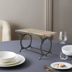 โต๊ะรับประทานอาหารขาเหล็กแบบวินเทจสไตล์วินเทจไม้แบบเก่าสำหรับร้านกาแฟกลางแจ้งบ้านไร่โรงแรมร้านอาหาร - Product Image 1