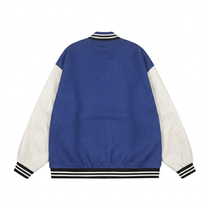 <b>Men</b> High Quality Skeleton Bone Applique Varsity <b>Jacket</b> <b>Leather</b> Sleeve Streetwear Hip Hop Vintage Bomber <b>Jacket</b> Unisex Coat - Product Image 2