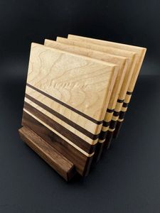 Ensemble de dessous-de-verre carrés en bois naturel, design damier, antidérapants, écologiques, réutilisables, style moderne, épaisseur 2 mm, tapis de table - Product Image 4