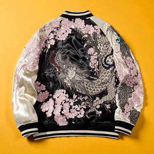 Línea de Ropa Urbana Moderna, Chaqueta Sukajan con Bordado Detallado, Tela Satén Suave para un Look Casual de Calle - Product Image 2