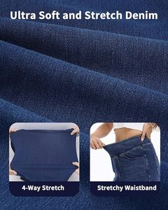 High Waist Wide Leg Dark Blue Denim <b>Pants</b> Women Casual Loose Fit Full Length Cotton Elastic Waist Solid Color Autumn Style - Product Image 5