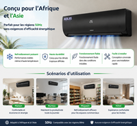 Climatiseur mural intelligent Wifi Kanion OEM 12000 BTU de haute qualité, mini-split domestique 1,5 CV, Climatiseur Hiwall Klimaanlage
