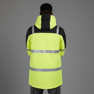 Brand Men's Hi Vis <b>Yellow</b> Hooded <b>Puffer</b> <b>Jacket</b> Waterproof Workwear Long Zipper Front Reflective Safety Coat Winter Wear - Product Image 3