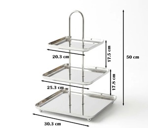 Support à gâteau rectangulaire en acier inoxydable à 2 ou 3 niveaux, finition miroir de luxe, plateau de présentation de desserts pour les fournitures de restauration hôtelière - Product Image 4
