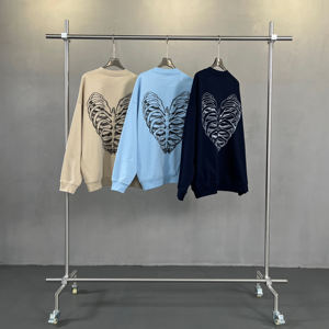 Sweat-shirt unisexe personnalisé en coton 100% pour l'hiver, coupe oversize, col rond, broderie machine, style streetwear, pull uni - Product Image 4