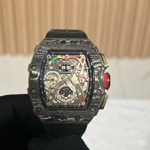 Reloj mecánico hueco de acero inoxidable con correa de caucho y logotipo personalizado de alta calidad, resistente al agua, deportivo, de moda, para hombre. - Product Image 1