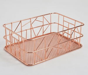Fine Quality Rectangular Metal Wire <b>Storage</b> <b>Basket</b> Rose <b>Gold</b> Stackable Modern Design Multi Purpose Neatening Organizer - Product Image 3