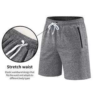 Men's Solid Gray Cotton Bermuda Shorts Drawstring Waist Elastic Mid Rise Casual Pockets Breathable Knitted Fabric - Product Image 4