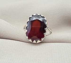 Anillo de Granate Hessonita Natural, Plata de Ley 925, Gema Ovalada, Talla 8 de EE. UU. - Product Image 1