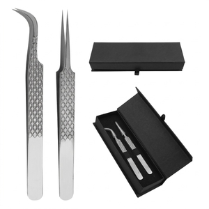 Pince à épiler professionnelle en forme de L pour cils, pointe incurvée, extension de cils volume, outil de beauté de précision - Product Image 1