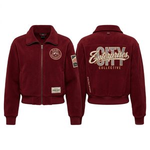 Chaqueta Corta de Forro Polar para Mujer, Premium 320 GSM, Suave y Cálida, Forro Polar Sherpa, Color Borgoña, Bordado Personalizado, Impresión de Pantalla, Etiqueta OEM ODM - Product Image 1