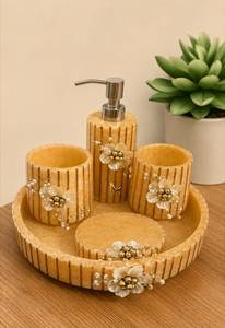 Ensemble de salle de bain en marbre, 5 pièces, style classique rond, distributeur de savon, porte-brosse à dents, plateau facile à nettoyer - Product Image 6