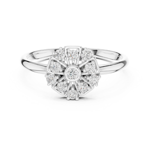 Anillo de Roseta con Diamantes de Corte Redondo Minimalista para Mujer, Anillos de Oro Sólido de 14k para Regalo, Compromiso, Aniversario, Boda - Product Image 5