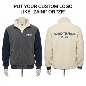 Premium 240gsm Thin Long Stand Collar Polar Fleece <b>Puller</b> Jacket Gray Navy Contrast Panels Front Custom Embroidery Logo - Product Image 1