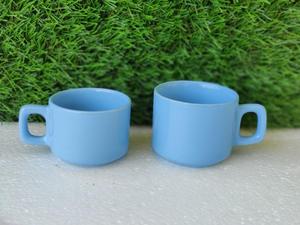 Ceramic <b>Mugs</b> <b>Set</b> Of 2 Solid Blue Matte Finish Minimalist Design Dishwasher Safe Microwave Safe Home Use - Product Image 1