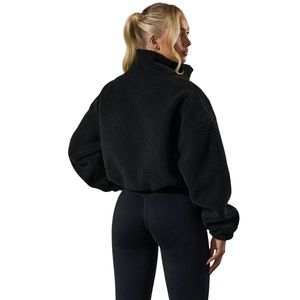 Chaqueta de Forro Polar Corta Negra para Mujer, con Cierre Completo, Cuello Alto, Cálida, Informal, para Uso Diario - Product Image 2