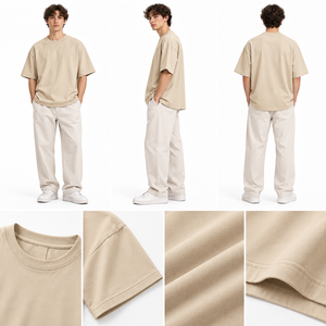 Camiseta Oversize Crema Personalizada al por Mayor, Unisex, de Algodón Pesado, Hombro Caído, Estilo Urbano, Marca Privada, Prenda Lisa - Product Image 6