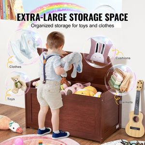 Grande cassapanca giocattolo in legno per bambini scatola portaoggetti Flip-Top coperchio di sicurezza cerniera per camera da letto per sala giochi soggiorno ingresso - Product Image 3