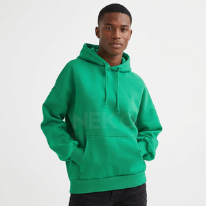 <b>Men's</b> <b>Green</b> Hooded Fleece Sweatshirt Regular Fit Solid Color Casual Pullover with Pocket Autumn Wear - Product Image 1