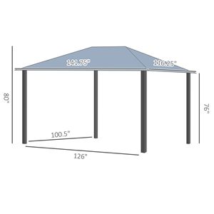 10 X 12 Hardtop Aluminum Frame Gazebo with Polycarbonate <b>Roof</b> Top Vent Permanent Outdoor Pavilion <b>Canopy</b> & Pergola Netting - Product Image 2