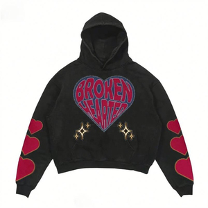 Ensemble sweat-shirt et pantalon de survêtement évasé vintage style streetwear rétro, avec logo brodé personnalisé en patchwork, pour équipes professionnelles - Product Image 2