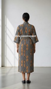 Robe Kimono Longue Asymétrique Premium 100% Coton Imprimé Léopard Col V Taille Haute Manches Longues Écologique Respirante - Product Image 3