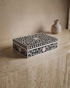 <b>Floral</b> DesignOriental Style Rectangular Wood Jewelry <b>Box</b> With Mother Of Pearl Inlay For Living Room <b>Storage</b> Decorative Keepsake - Product Image 6