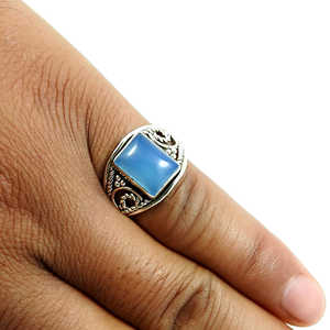 Hot Selling Fashion Crystal <b>Ring</b> Vintage Style Square Cut Chalcedony Finger <b>Ring</b> For <b>Men</b> Ethnic Boho <b>Ring</b> In 925 Sterling <b>Silver</b> - Product Image 2