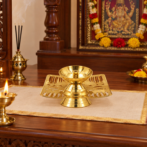 Lámpara de aceite Diya de latón con flor de loto, hecha a mano, con pétalos florales, portavelas Deepam para decoración de Pooja y Diwali - Product Image 3