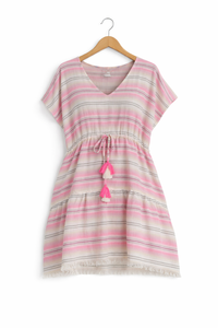 Vestido Midi Kaftan de Algodón Teñido con Hilo, Cuello en V, Fabricante - Product Image 3