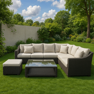 Conjunto de Muebles de Jardín para Patio, Sofá Esquinero de Gran Capacidad para Exteriores con Ratán Resistente a la Intemperie y Cojines Extraíbles - Product Image 3