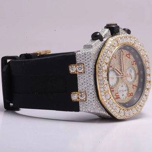 Silver Ocean Jewels A.P. Reloj Jumbo Superventas con Diamantes Moissanite VVS, Movimiento de Cuarzo, Cronógrafo, Acero Inoxidable, Oro Blanco y Correa de Caucho - Product Image 3