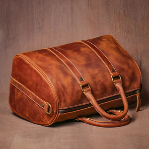 Genuine Leather Duffle <b>Bag</b> 20-<b>30L</b> Adjustable Strap Hasps Closure Unisex Travel Casual Solid Color Soft Handle Durable - Product Image 4