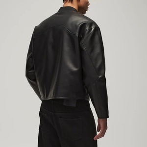 High Quality Men's Winter Leather Streetwear <b>Jacket</b> Zipper Front Pattern Dyed <b>Long</b> Sleeve <b>Waterproof</b> College Coat - Product Image 3