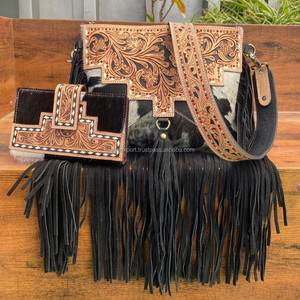 Nouvelle usine personnalisée femmes sacs à bandoulière à franges en cuir usiné à la main et porte-cartes en cuir usiné à la main ensembles de portefeuilles à deux volets - Product Image 2